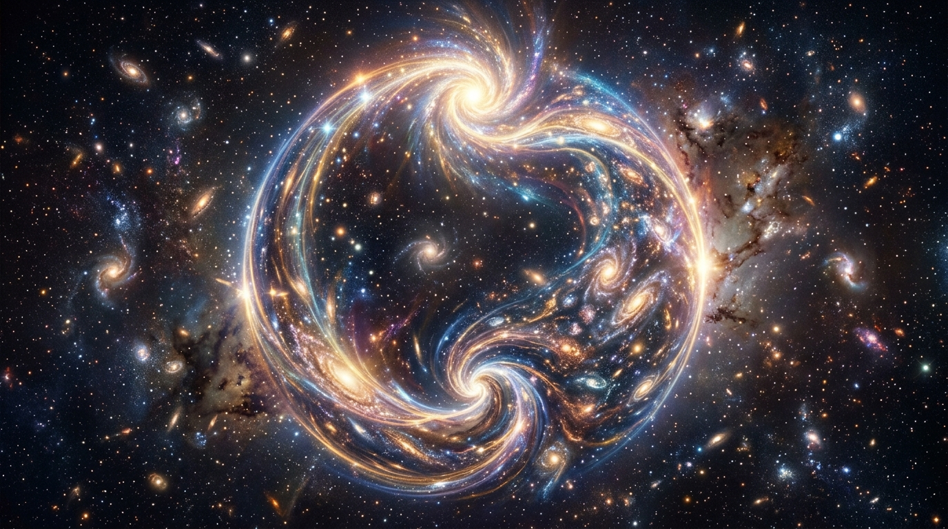 Engelszahl 00 Energie: endloser Lichtkreis in der Unendlichkeit des Universums