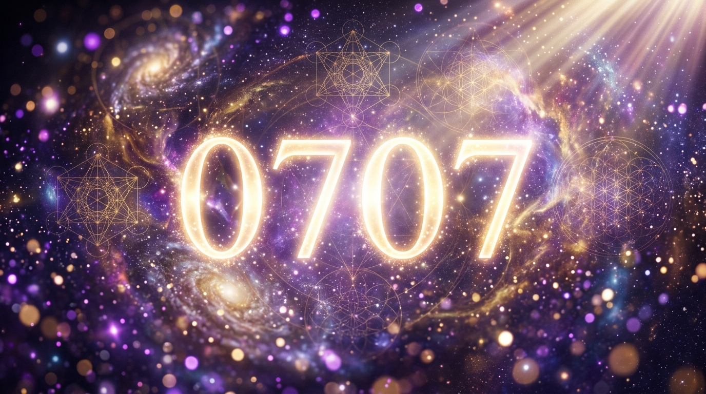 Engelszahl 0707 Bedeutung mit spirituellem Symbol und innerer Weisheit auf tiefblauem Hintergrund