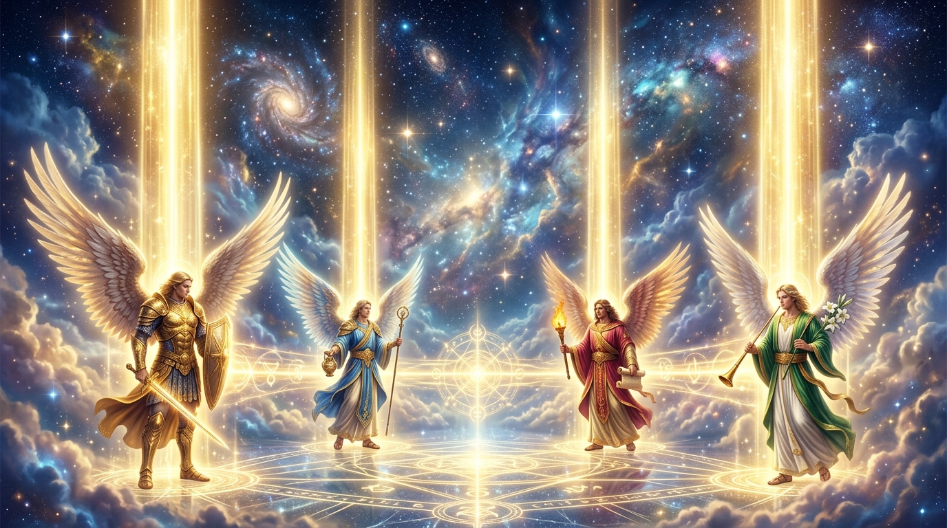 Engelszahl 4 vier Erzengel Schutz Stabilität Fundament