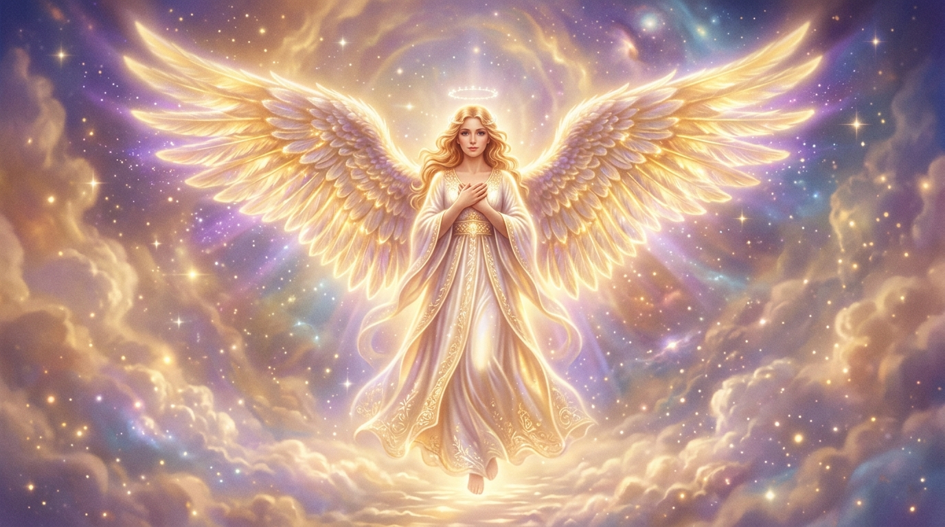Schutzengel mit goldenen Flügeln göttliches Licht Engelszahl 444