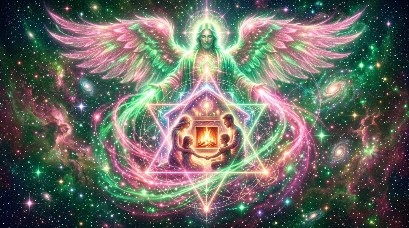 Engelszahl 6 auf einem goldenen Hintergrund mit Herzchakra-Symbolik