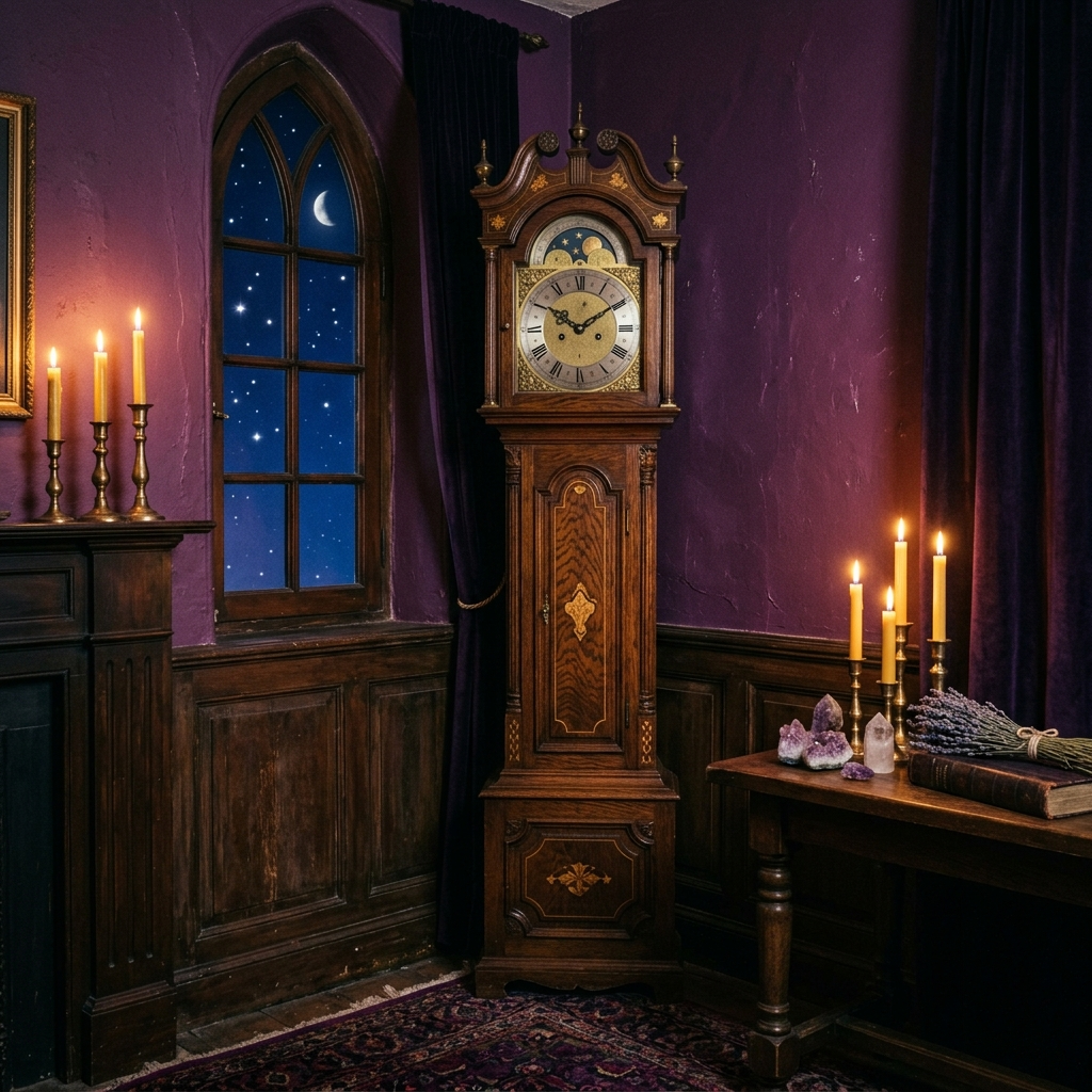 Uhr zeigt 7:07 Uhr mit indigo leuchtendem Hintergrund als Zeichen der Engelszahl 777